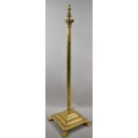 A Mid 20th Century Heavy Brass Ribbed Column Standard Lamp on Stepped Square Base