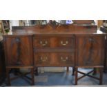 A Large Mahogany Inverted Breakfront Sideboard with Galleried Back, two Centre Drawers Flanked by