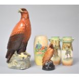 A Beswick Golden Eagle Decanter Together with Smaller Example, Pair of Barnaby Rudge Vases and a