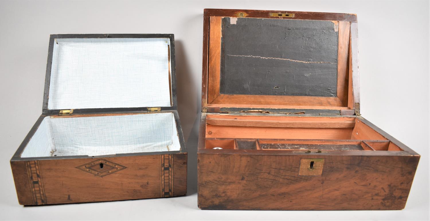 A Late 20th Century Writing Slope for Restoration Together with an Inlaid Banded Work Box for - Image 2 of 2