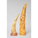 An Oriental Resin Tusk Decorated in Relief with Animals etc Together with a Horn Example Decorated