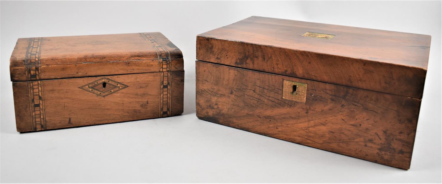 A Late 20th Century Writing Slope for Restoration Together with an Inlaid Banded Work Box for
