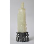 A Carved Figure of Guanyin on Carved Soapstone Plinth, 22cm high