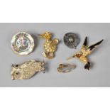 A Collection of Six Various Costume Brooches and Lapel Pin