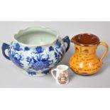 A Transfer Printed Reproduction Blue and White Bowl Together with a Glazed Terracotta Jug and