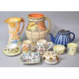 A Collection of Various Ceramics to comprise Large Ducal Vase (AF) Jug, Blue Glazed Teapot, Royal