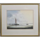 A Framed Alan Whitehead Watercolour Depicting Fishing Barges at Sunset, 34x24cm