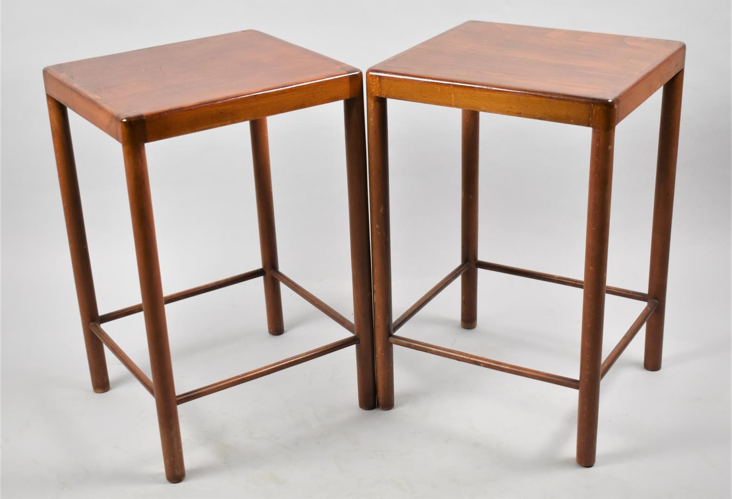 A Pair of Mid 20th Century Danish Square Topped Occasional Tables, each 50cm high