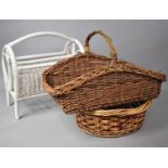 A Large Wicker Flower Trug, Circular Basket and a Two Division Magazine Rack