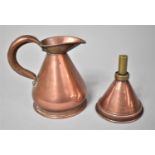 A Small 19th Century Half Pint Copper Measure together with a Brass and Copper Wine Funnel.