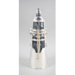 A Large Novelty Silver Plated Cocktail Shaker or Flask in the Form of a Lighthouse, 34cm high