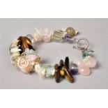 A Rose Quartz, Labradorite and Tigers Eye Mounted Bracelet with Silver Clasp