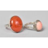 A Silver Mounted Coral Ring Together with an Amber Mounted Silver Ring