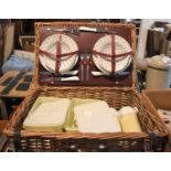 A Vintage Wicker Picnic Basket and Contents, 54cm wide