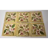 A Set of Six Late Victorian Floral Tiles, 15cm Square