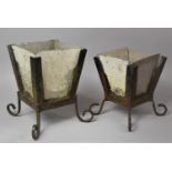 Two Wrought Iron and Aluminum Planters, Tallest 33cm High