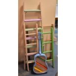 A Collection of Painted Wooden Shelves In the Form of Ladders and Guitar Together with a Clothes