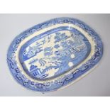 A Late 19th Century Staffordshire Stone China Willow Pattern Meat Plate, 46cm wide