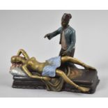 A Reproduction Cold Painted Bronze Figure Group Depicting Gent Beside Reclining Nude having Hinged