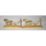 A Pair of 19th Century Weighted Brass Fireside Ornaments in the Form of Heavy Horses Ploughing,