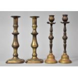Two Pairs of Brass Candlesticks, 25cm high