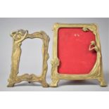 Two Reproduction Brass Art Nouveau Style Photo Frames, 25cm and 21cm high