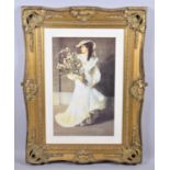 A Large Gilt Framed Print of an Edwardian Lady, 39x64cm