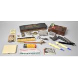 A Collection of Curios to Include Lacquered Glove Box, Small Candle Snuffer, Sword Letter Opener,