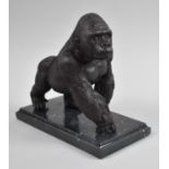 A Bronze Study of a Gorilla Sat on Rectangular Black Marble Plinth