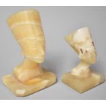 Two Graduated Egyptian Souvenir Busts in Banded Onyx, Largest 12cm high