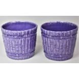 A Pair of Mid 20th Century Purple Glazed "Bamboo" Stylised Planters, Each 21cm Diameter