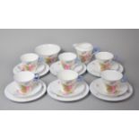 A Shelley Tea Set with Floral Hand Painted Decoration to comprise Six Side Plates, Saucers, Cups a