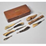 A Kropp Razor Box Containing Horn Whistle, Horn Handled Manicure Tools Etc