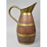 A Large Vintage Brass Banded Barrel Shaped Ewer of Coopered Form, 58cm High