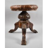 A Late Victorian Adjustable Circular Piano Stool on Acanthus Carved Tripod Support