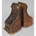 A Pair of Tooled Leather Bookends, Each 16.5cm High