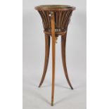 An Edwardian Plant Stand with Circular Top Having Brass Liner, Lion Mask Brass Mounts with Chain