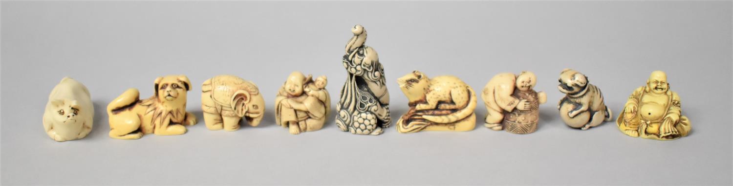 A Collection of Resin Netsuke Type Figures to Include Buddha, Dog, Pig etc (One with Condition