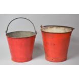 Two Vintage Galvanised Iron Red Painted Fire Buckets, 29cm Diameter