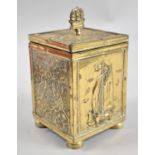 A Mid 20th Century Brass Tea Caddy, The Exterior with Islamic and Sailing Barge Decoration, 18cms