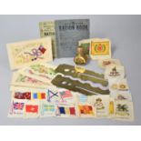 A Collection of WWI Silk Postcards, Ministry of Food Ration Books, Brass Button Cleaning Guards with