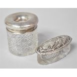 Two Silver Topped Glass Dressing Table Pots