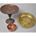A Late 891th Century Copper Circular Tazza Decorated in relief with Classical City Scene, 18cms