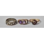 A Collection of Three Vintage Rings, Two 9ct Gold and One Gold and Silver, Each Mounted with