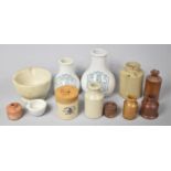 A Collection of Various Stoneware Jars, Glazed Transfer Printed Inhalers, Mortar etc
