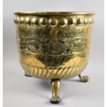 A Large Edwardian Brass Coal Bucket of Cylindrical Form with Relief Decoration To Body and Three