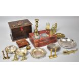 A Collection of Sundries to Include Brass Ornaments, Candlesticks, Jubilee Crowns, Wooden Boxes etc