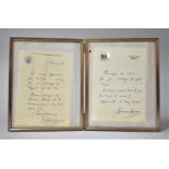 A Double Photo Frame Containing Two Hand Written Letters from the Rt Hon Edward Heath MBE MP, One