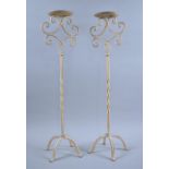 A Pair of Wrought Iron Candle Prickets with Twisted Supports, 60cm high