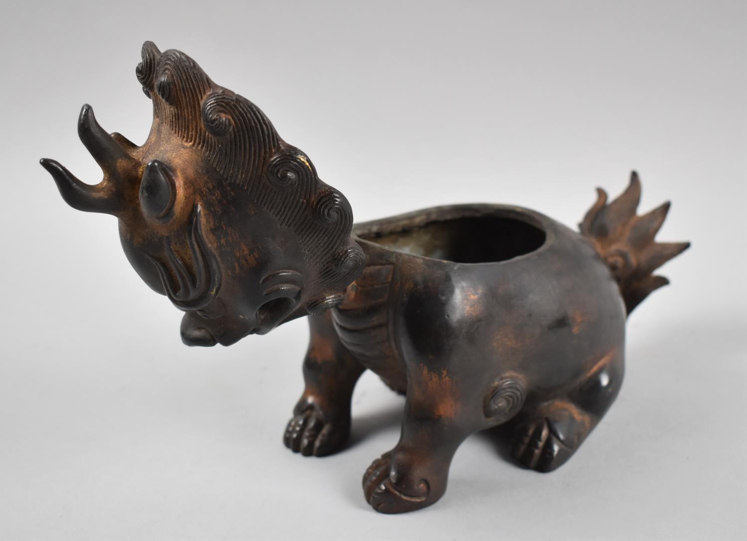 A Heavy Bronze Censer in the Form of a Temple Lion, with Hinged Lid, 16.5cm high - Image 2 of 3